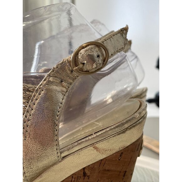 BCBGeneration Callista Wedge Sandals Size 9 Braided Strap Open Toe Gold Bohemian - Picture 9 of 12